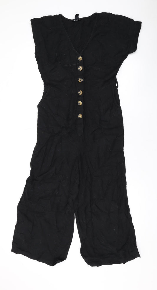 New Look Womens Black Cotton Jumpsuit One-Piece Size 8 L19 in Button