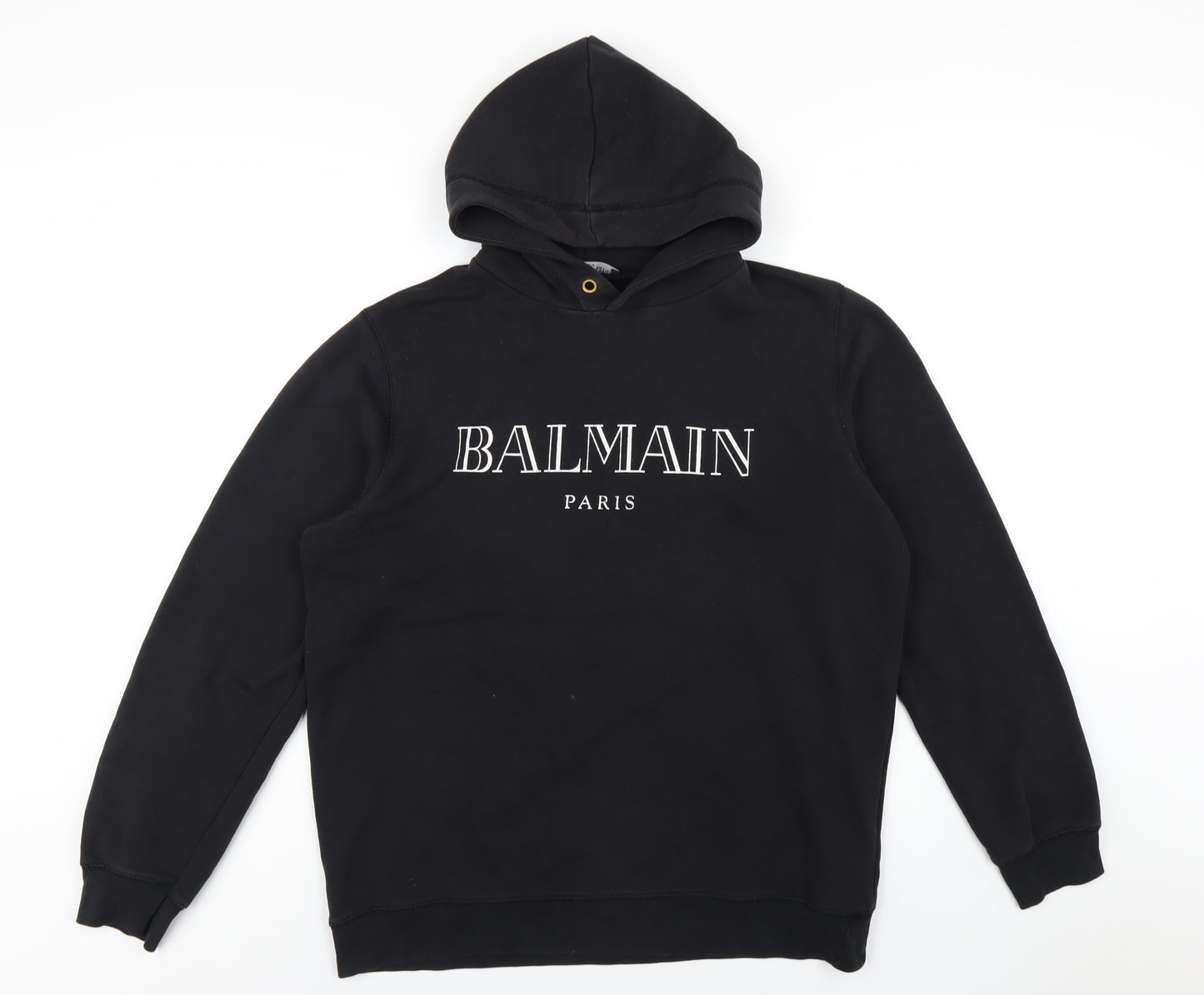 Balmain Mens Black Cotton Pullover Hoodie Size XL