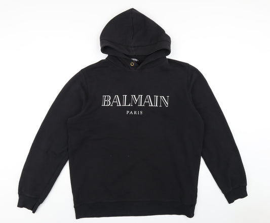 Balmain Mens Black Cotton Pullover Hoodie Size XL