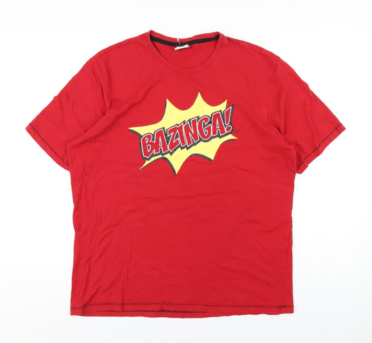 The Big Bang Theory Mens Red Cotton T-Shirt Size L Round Neck - Bazinga!