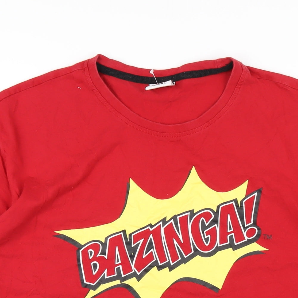 The Big Bang Theory Mens Red Cotton T-Shirt Size L Round Neck - Bazinga!