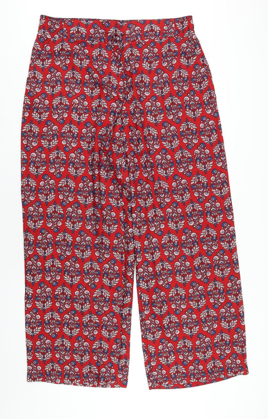 Marks and Spencer Womens Red Geometric Polyester Sweatpants Trousers Size 18 L31 in Regular Drawstring