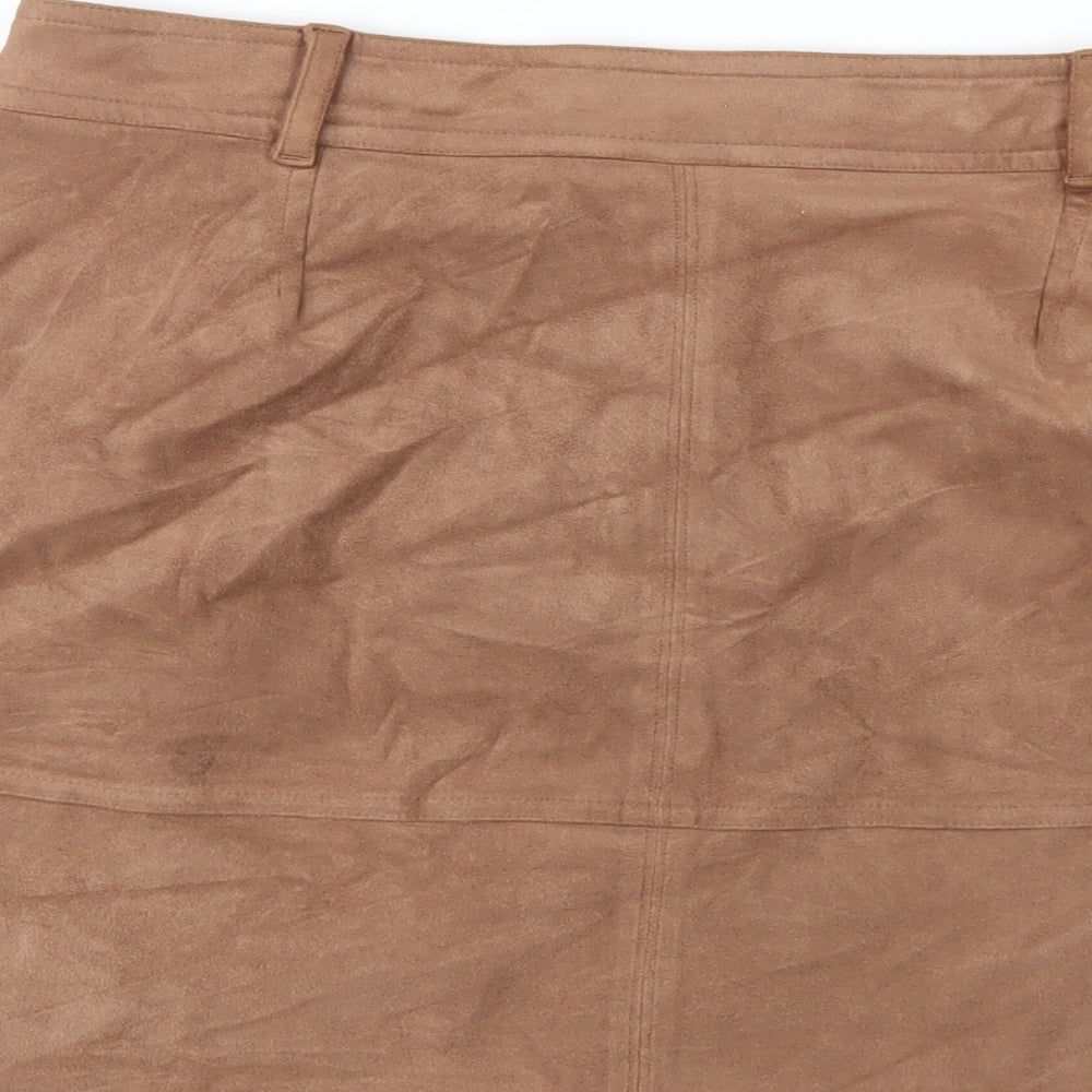 Indigo Womens Brown Polyester A-Line Skirt Size 12 Zip - Suede Effect