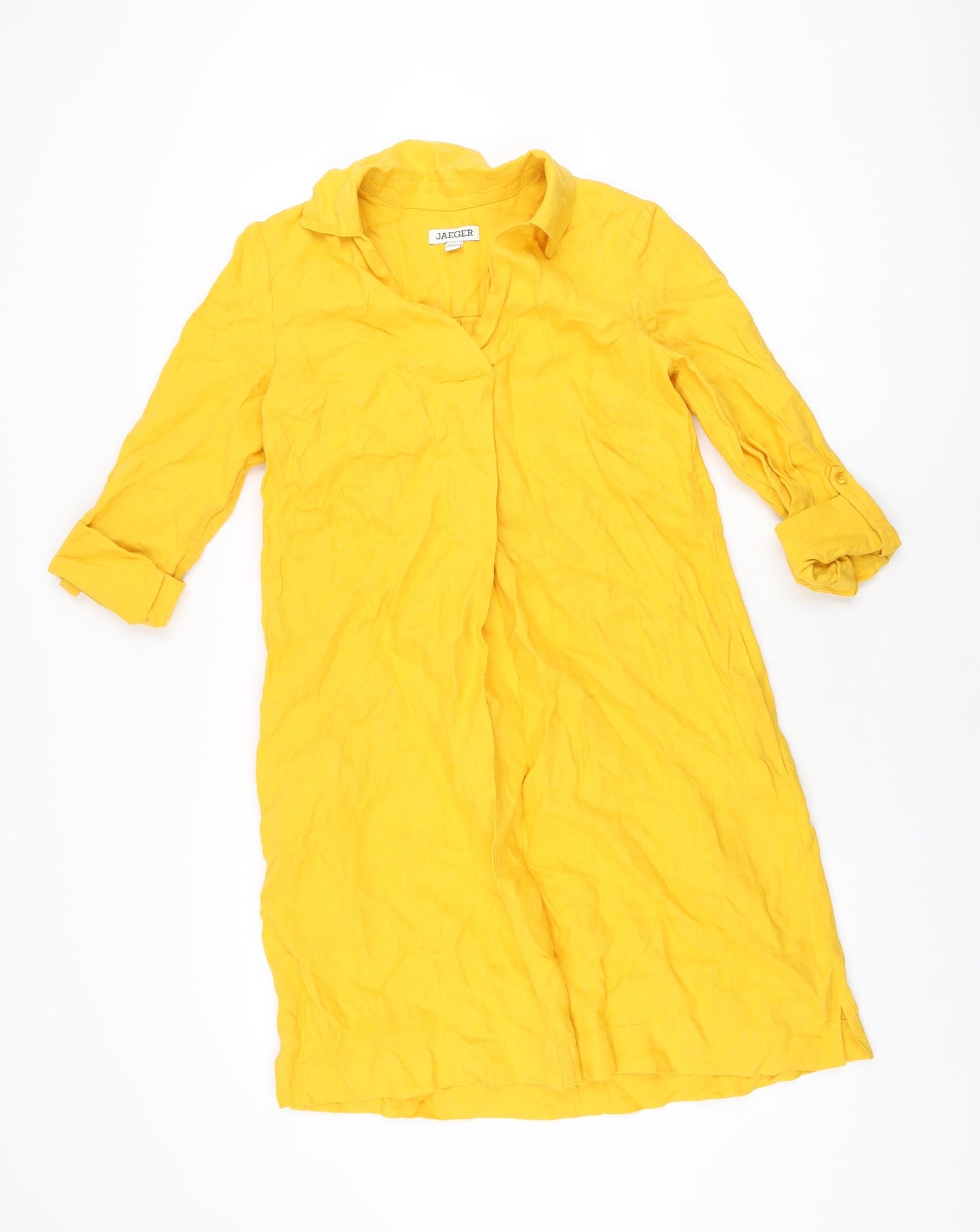 Jaeger Womens Yellow Linen Shift Size 6 Collared Pullover