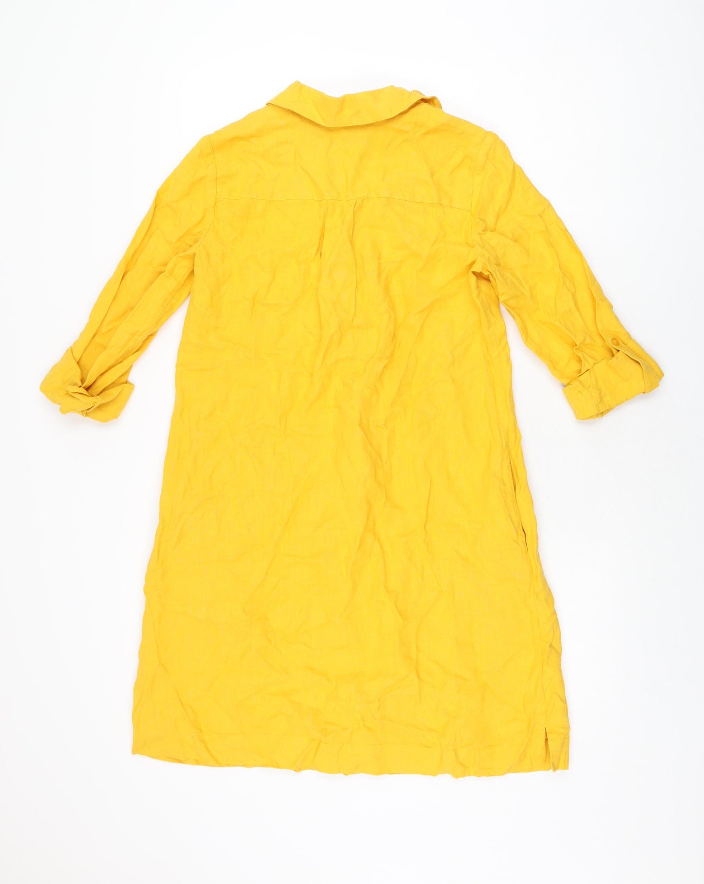 Jaeger Womens Yellow Linen Shift Size 6 Collared Pullover