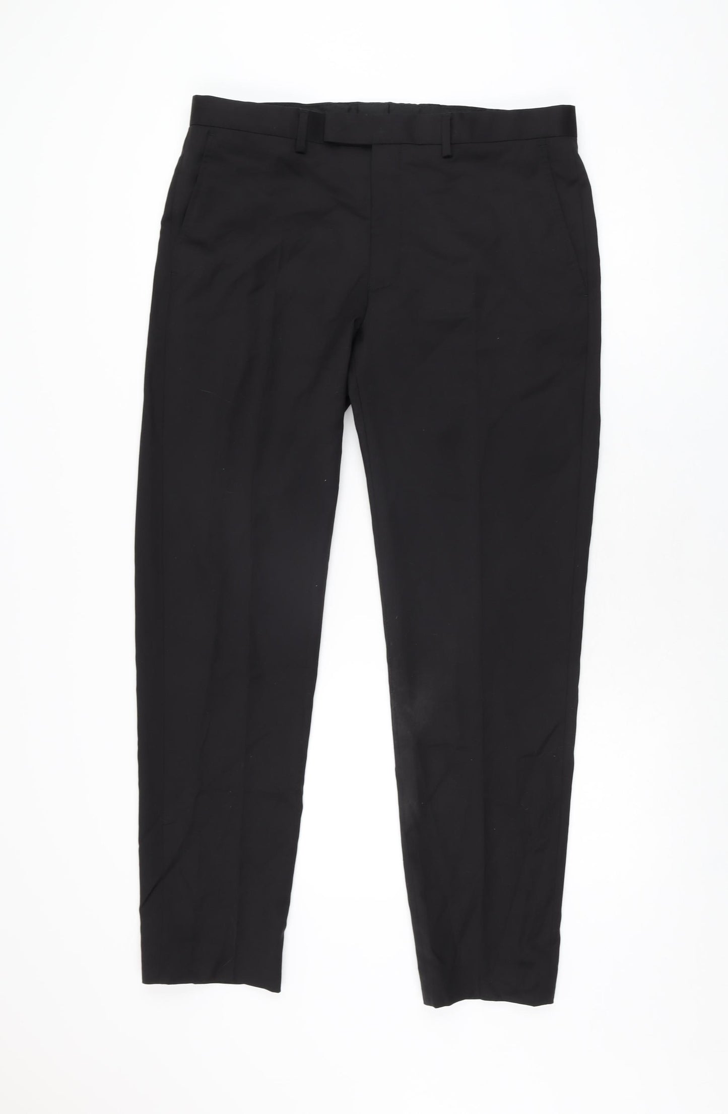 Autograph Mens Black Wool Trousers Size 34 in L31 in Regular Zip