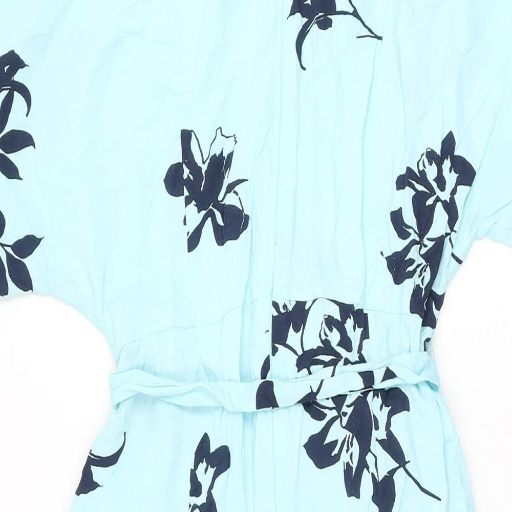 Autograph Womens Blue Floral Viscose A-Line Size 6 Round Neck Zip