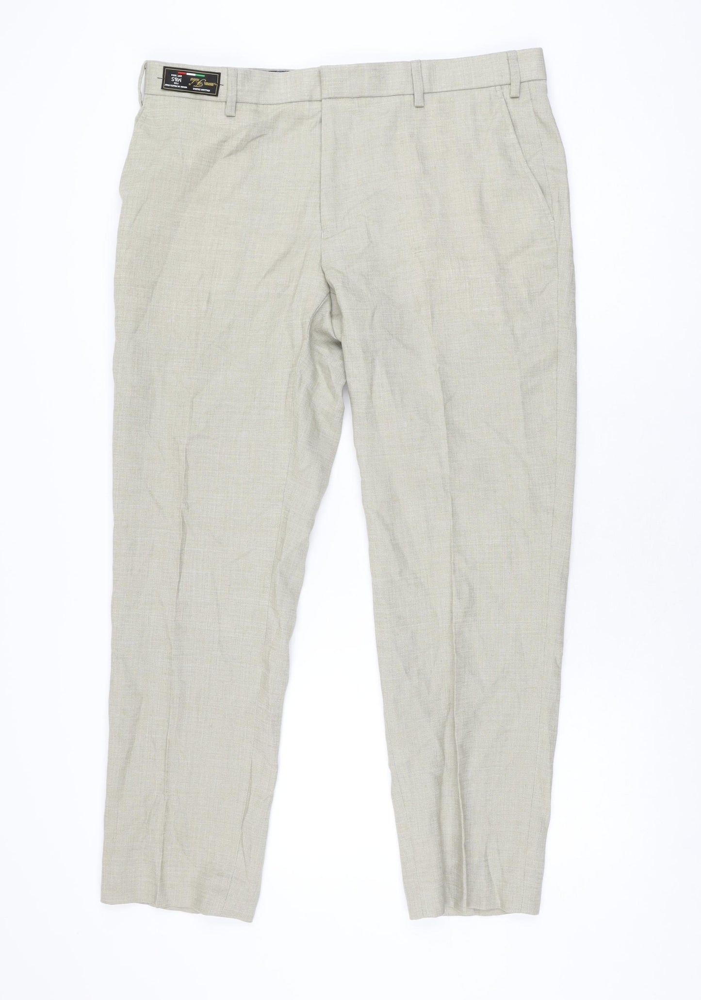 Marks and Spencer Mens Beige Linen Trousers Size 36 in L29 in Regular Zip