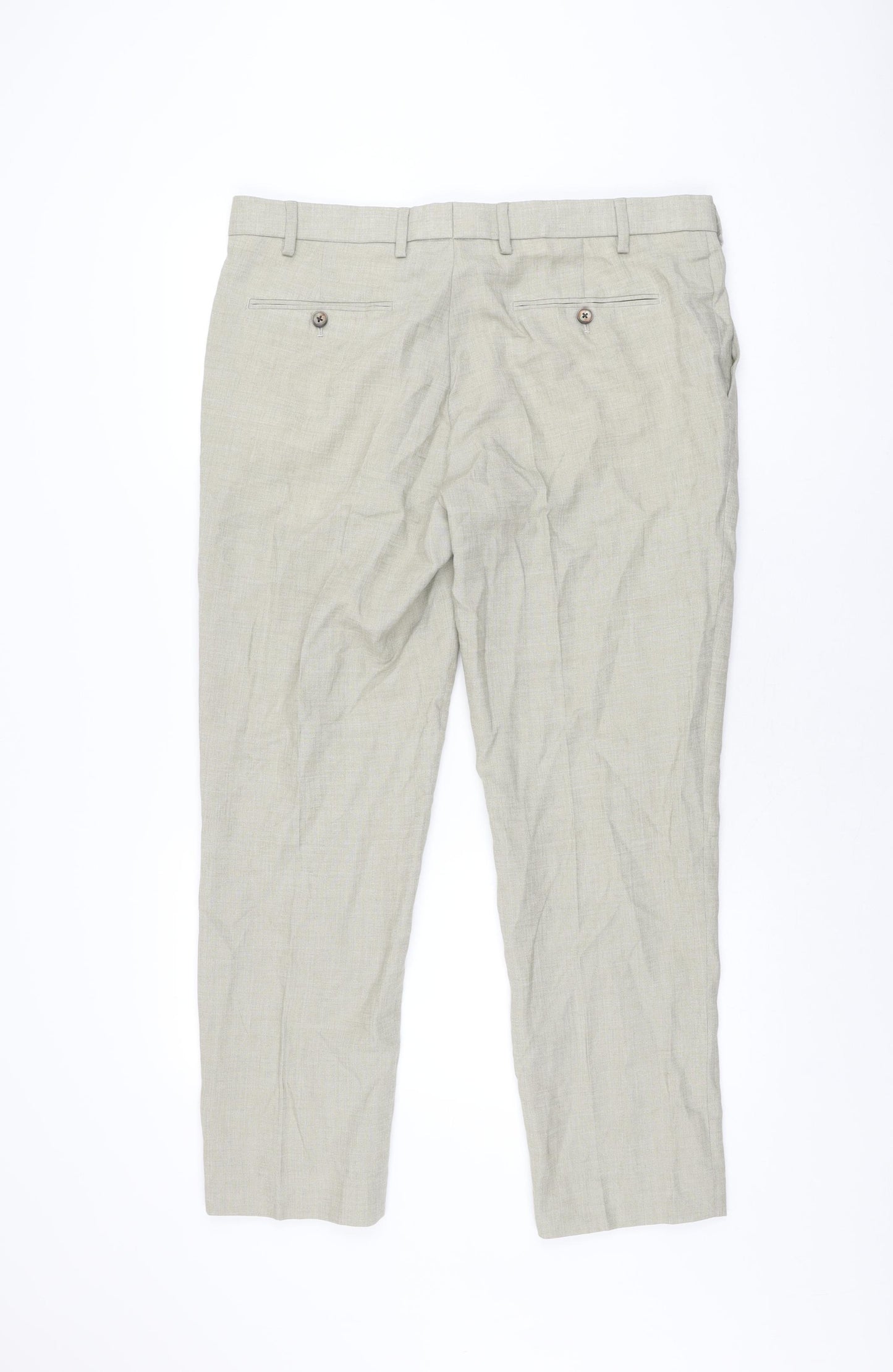 Marks and Spencer Mens Beige Linen Trousers Size 36 in L29 in Regular Zip