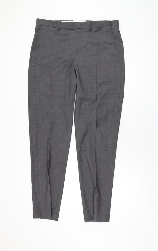 Autograph Mens Grey Wool Trousers Size 34 in L33 in Regular Zip