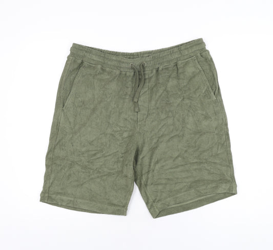 Jaeger Mens Green Cotton Sweat Shorts Size L L8 in Regular Drawstring