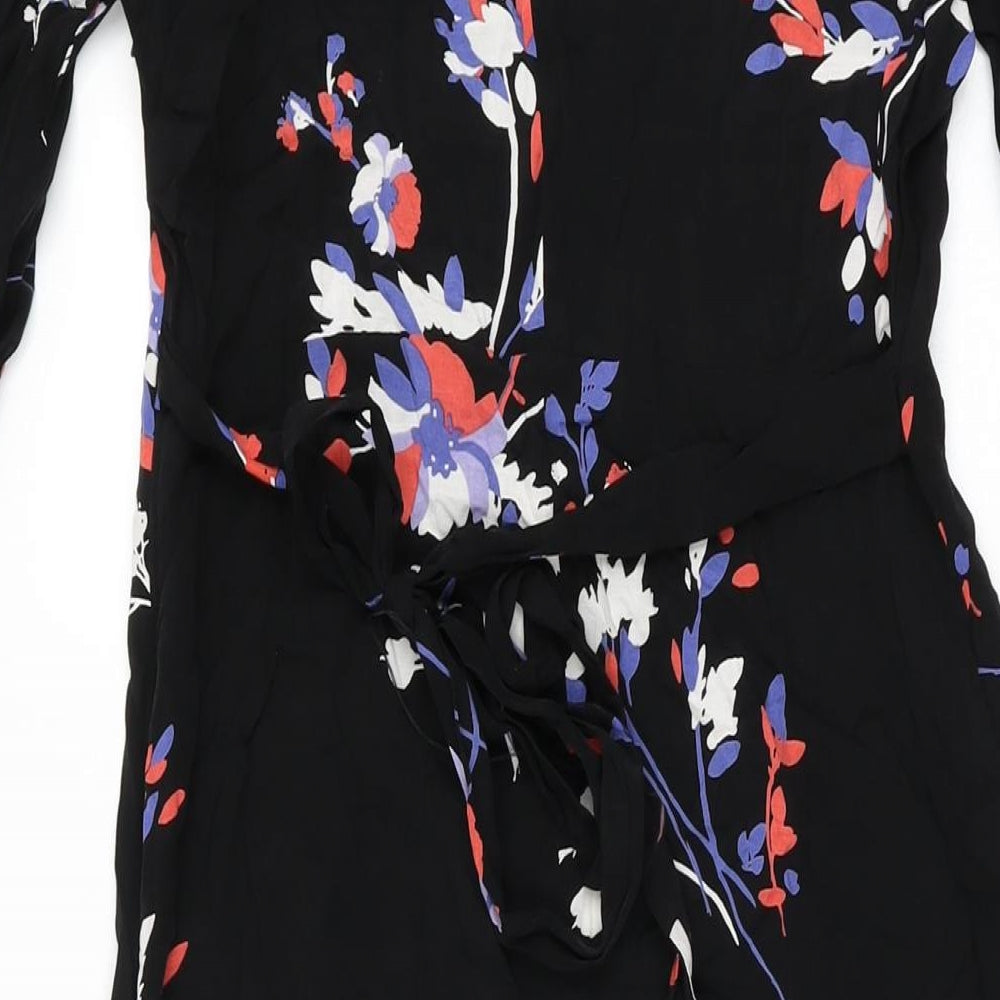 Autograph Womens Black Floral Cupro A-Line Size 10 Round Neck Zip