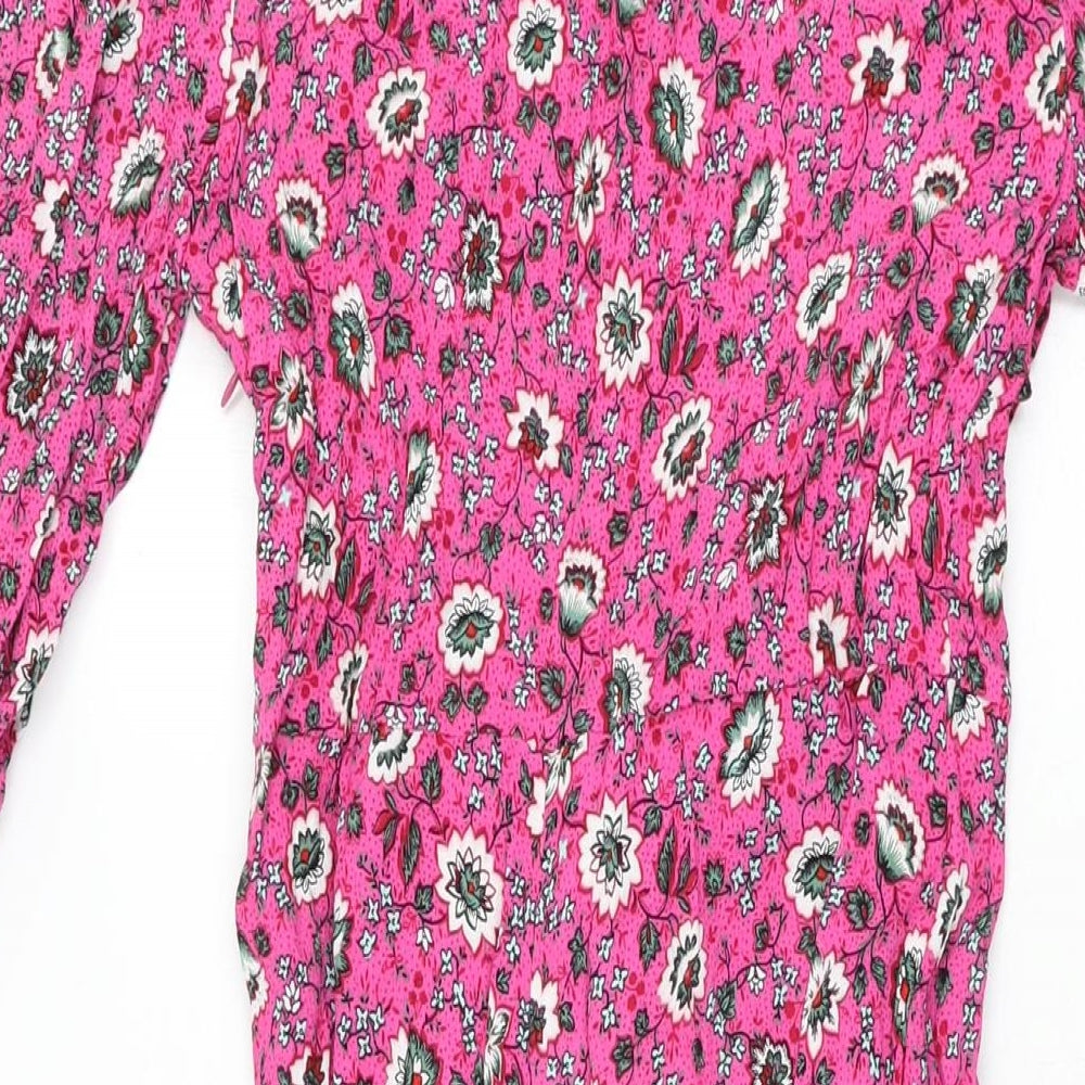 Per Una Womens Pink Floral Viscose A-Line Size 10 V-Neck Zip