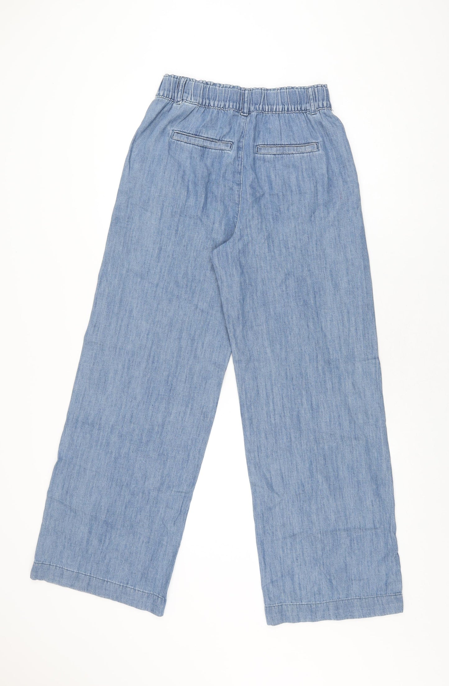 Per Una Womens Blue Cotton Wide-Leg Jeans Size 8 L30 in Regular