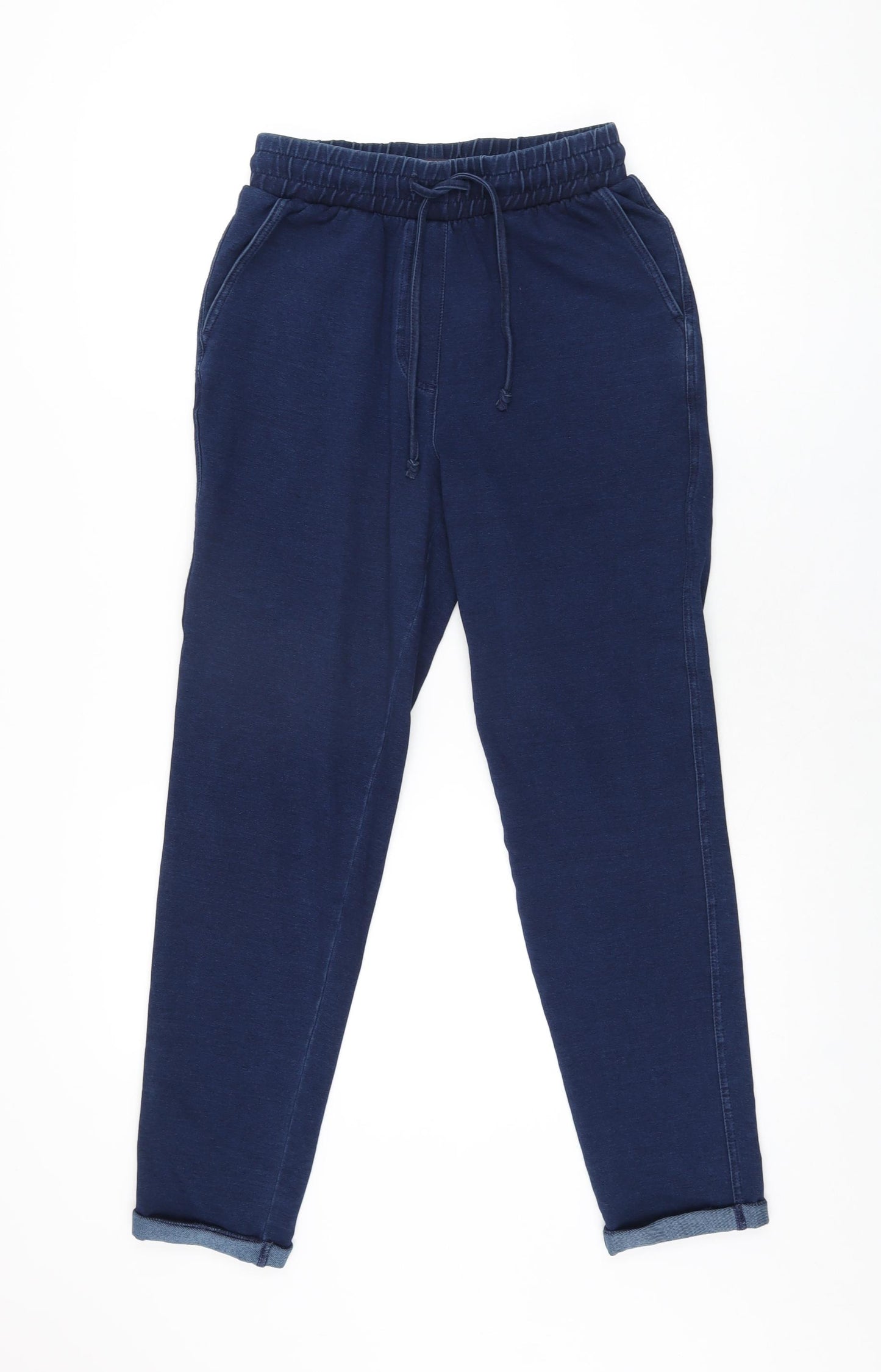 Marks and Spencer Womens Blue Cotton Jogger Trousers Size 6 L27.5 in Regular Drawstring