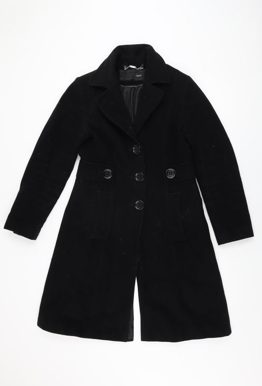 NEXT Womens Black Overcoat Coat Size 12 Button