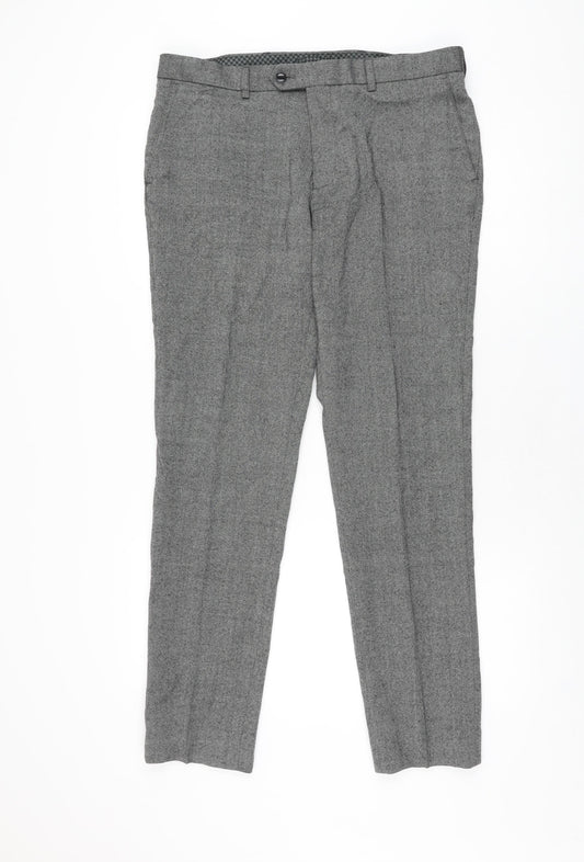 Marks and Spencer Mens Grey Wool Trousers Size 34 in L31 in Regular Zip