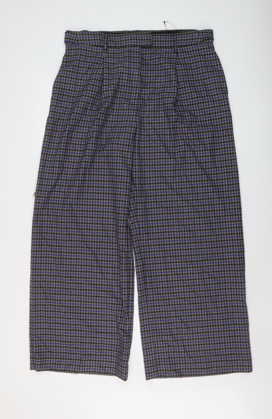 Marks and Spencer Womens Black Geometric Polyester Trousers Size 18 L30 in Regular Hook & Eye