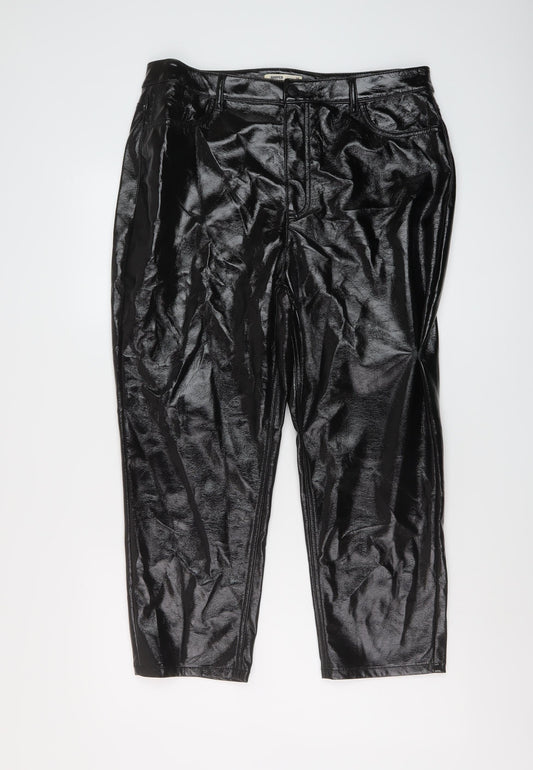 Marks and Spencer Womens Black Polyurethane Trousers Size 16 L26 in Regular Button