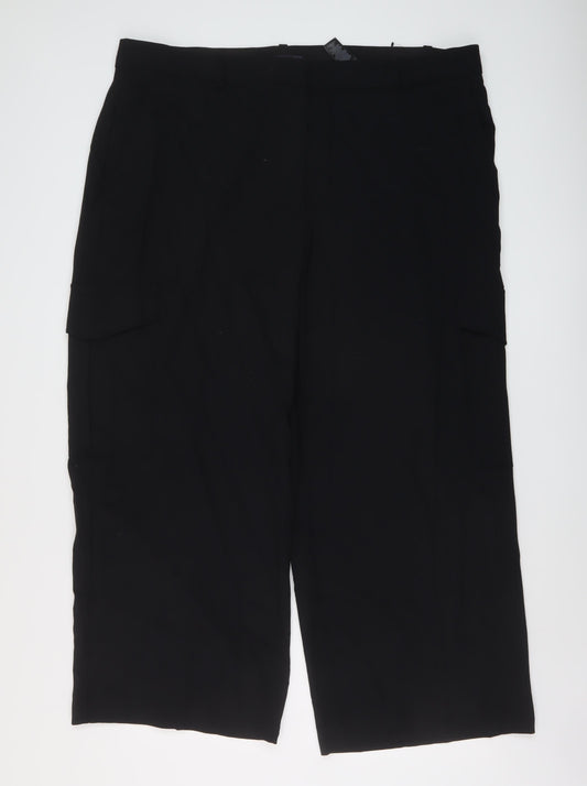 Marks and Spencer Womens Black Polyester Trousers Size 22 L28 in Regular Hook & Eye