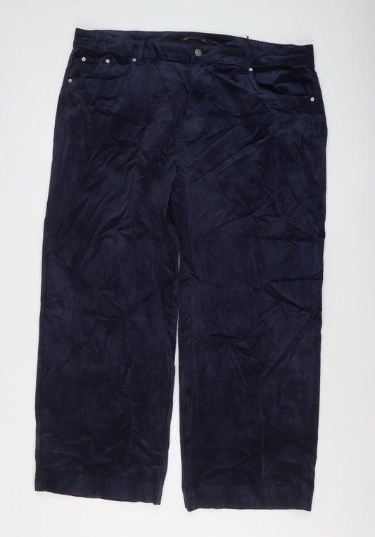 Marks and Spencer Womens Blue Cotton Trousers Size 24 L28 in Regular Button