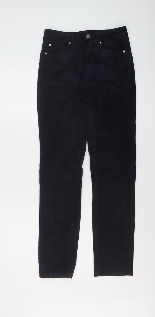 Marks and Spencer Womens Blue Cotton Trousers Size 8 L28 in Regular Button