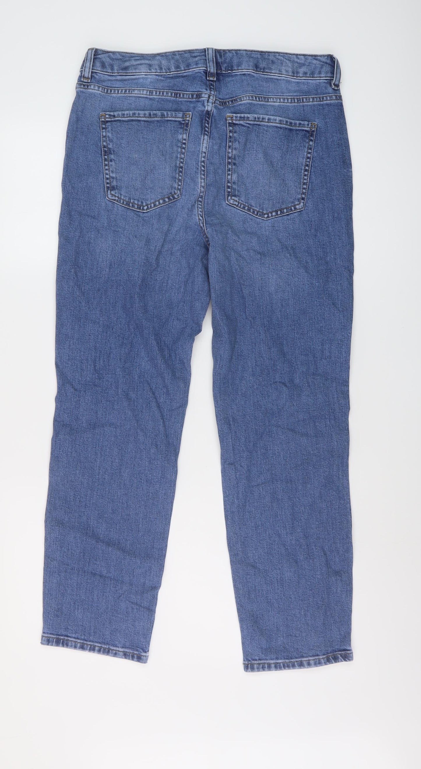 Marks and Spencer Womens Blue Cotton Cropped Jeans Size 12 L27 in Slim Button