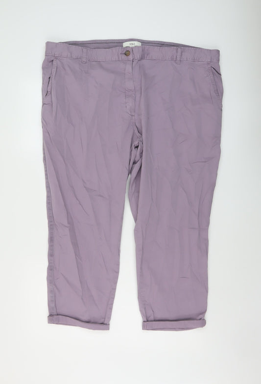 Marks and Spencer Womens Purple Cotton Trousers Size 24 L24 in Regular Button