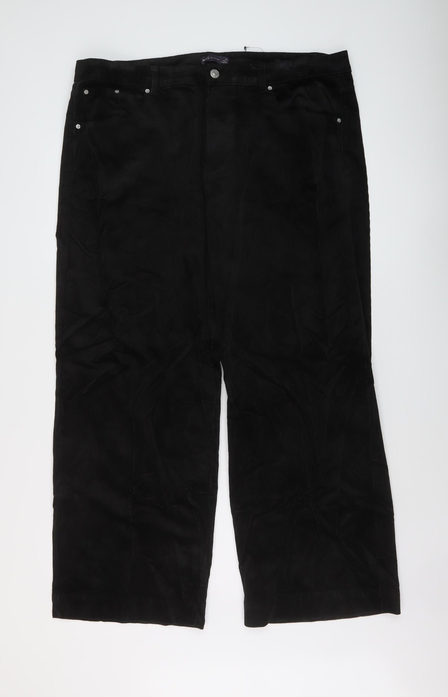 Marks and Spencer Womens Black Cotton Trousers Size 22 L28 in Regular Button