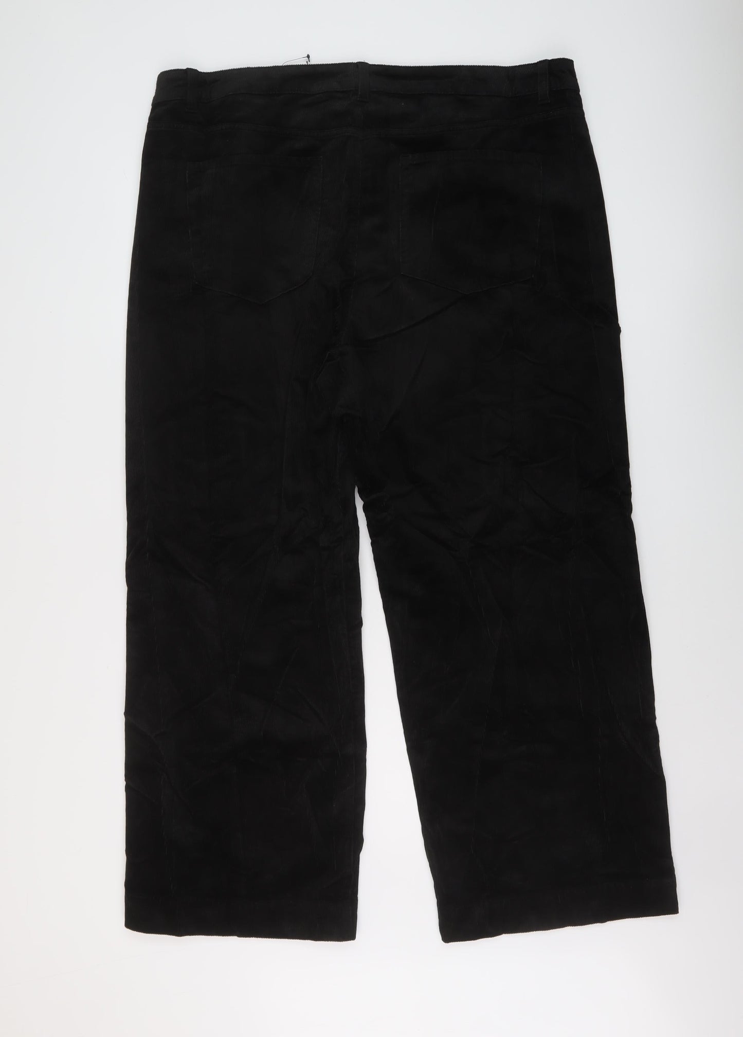 Marks and Spencer Womens Black Cotton Trousers Size 22 L28 in Regular Button