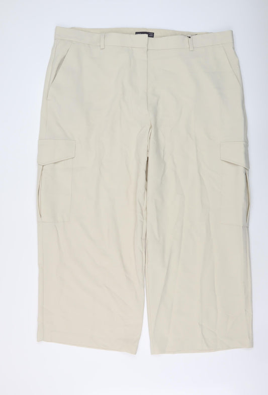 Marks and Spencer Womens Beige Polyester Trousers Size 24 L27 in Regular Hook & Eye