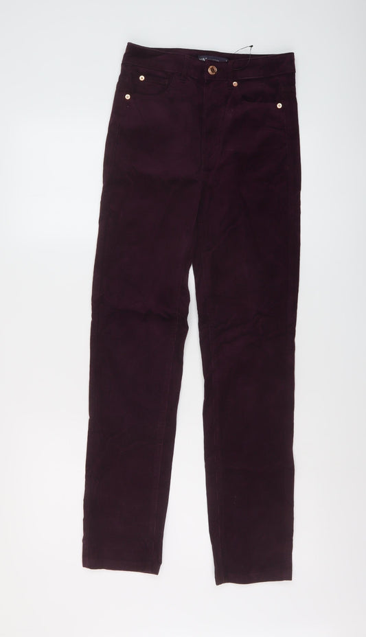 Marks and Spencer Womens Purple Cotton Trousers Size 6 L28 in Regular Button