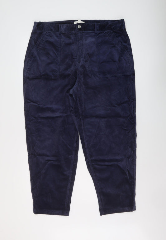 Per Una Womens Blue Cotton Trousers Size 18 L27 in Regular Button