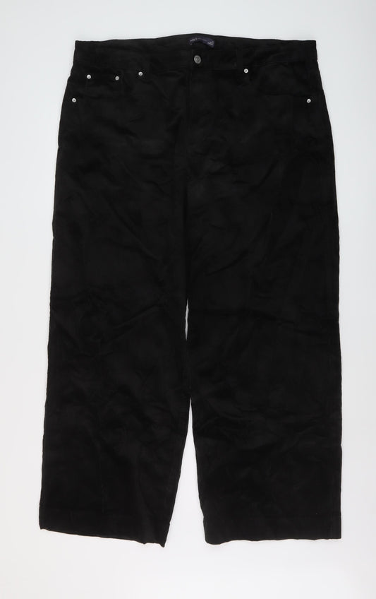 Marks and Spencer Womens Black Cotton Trousers Size 22 L29 in Regular Button