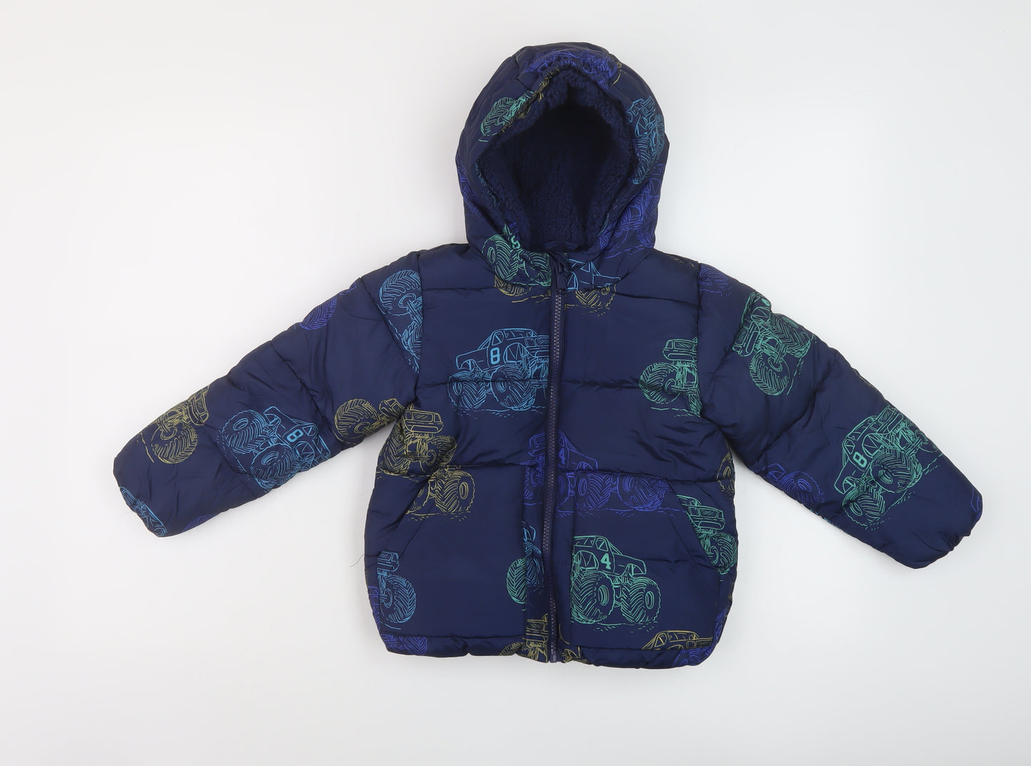 Marks and Spencer Boys Blue Geometric Puffer Jacket Jacket Size 3-4 Years Zip