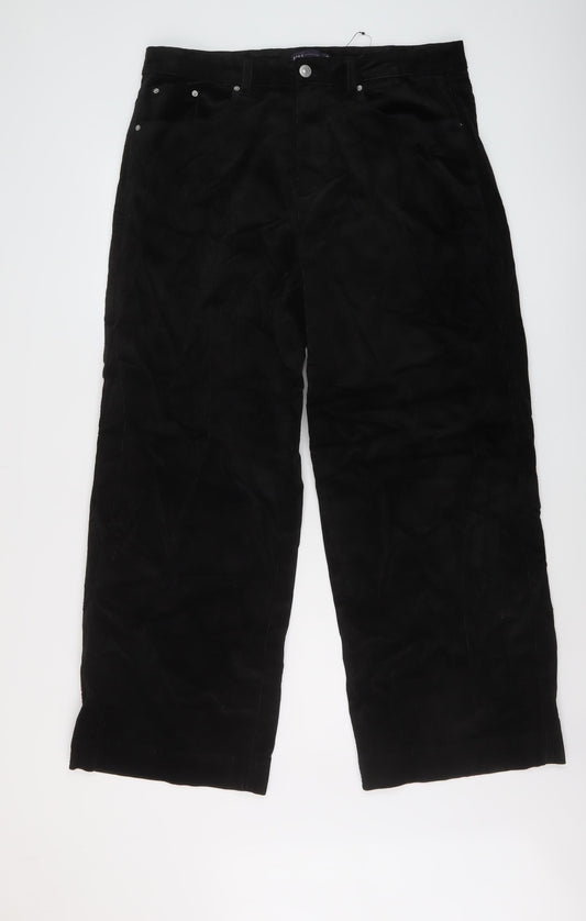 Marks and Spencer Womens Black Cotton Trousers Size 18 L32 in Regular Button