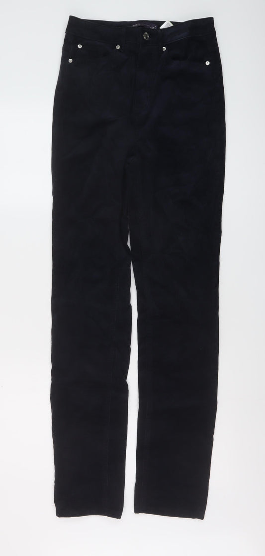 Marks and Spencer Womens Blue Cotton Trousers Size 8 L32 in Regular Button