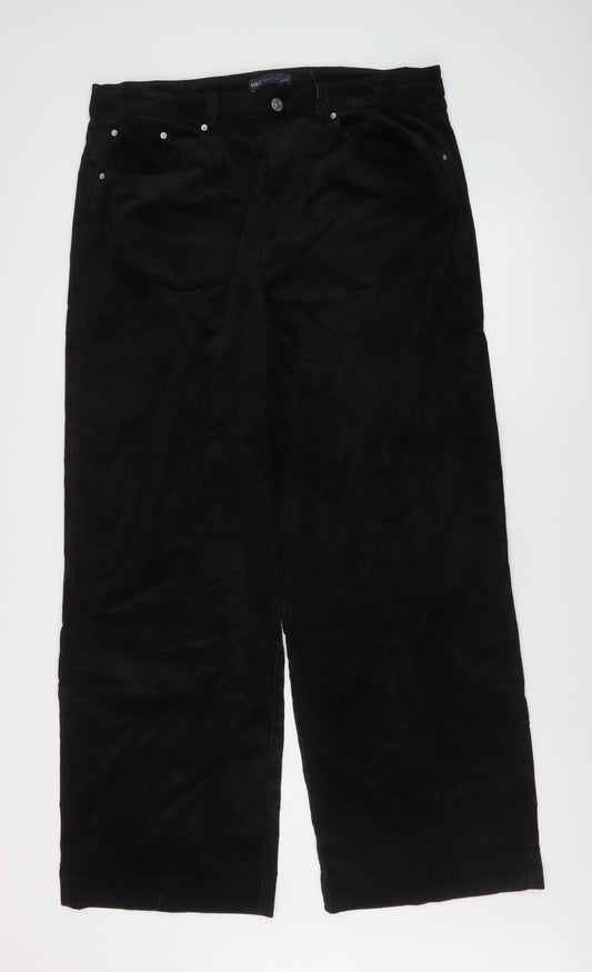 Marks and Spencer Womens Black Cotton Trousers Size 18 L30 in Regular Button