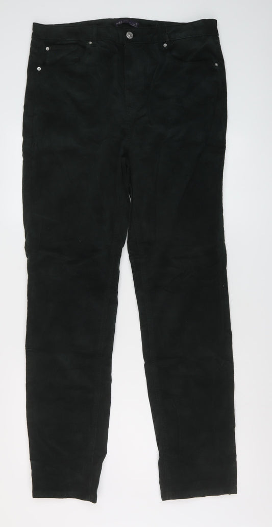 Marks and Spencer Womens Green Cotton Trousers Size 18 L32 in Regular Button