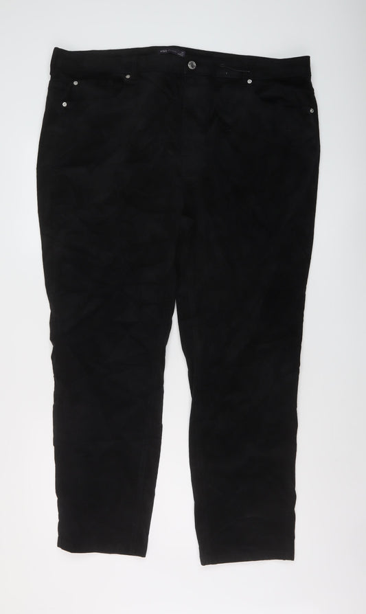 Marks and Spencer Womens Black Cotton Trousers Size 24 L28 in Regular Button