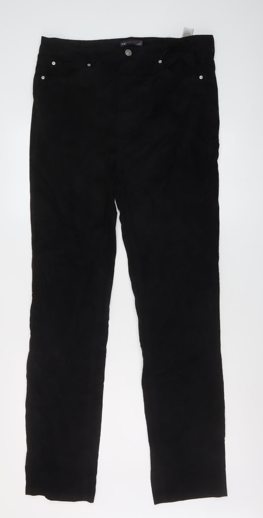 Marks and Spencer Womens Black Cotton Trousers Size 12 L33 in Regular Button