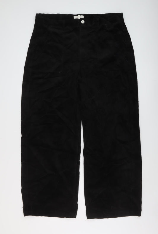 Per Una Womens Black Cotton Trousers Size 18 L30 in Regular Button