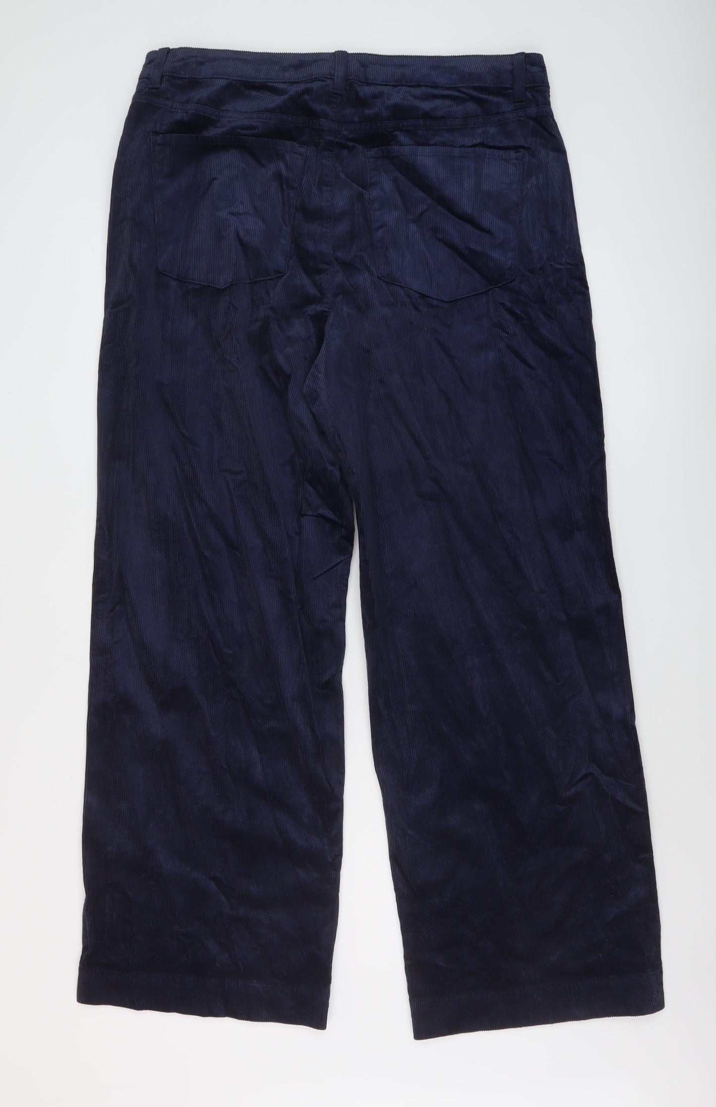 Marks and Spencer Womens Blue Cotton Trousers Size 18 L30 in Regular Button