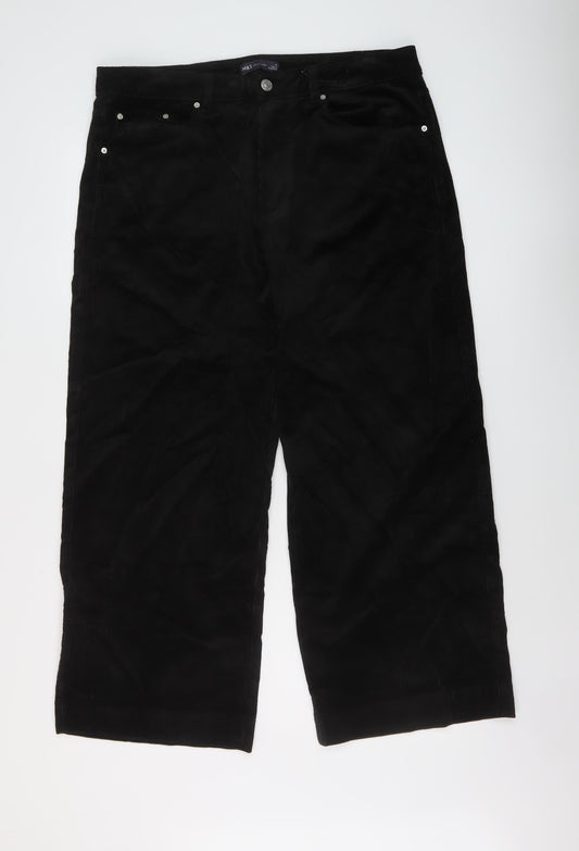 Marks and Spencer Womens Black Cotton Trousers Size 18 L27 in Regular Button