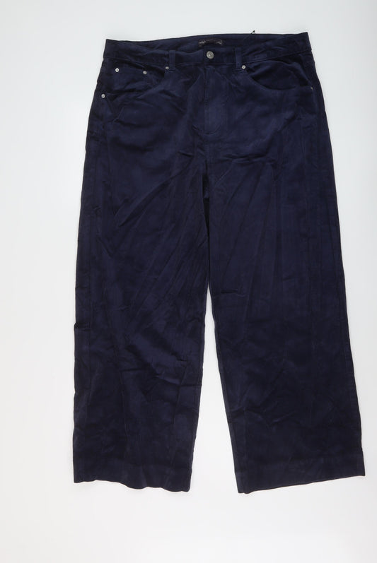 Marks and Spencer Womens Blue Cotton Trousers Size 18 L28 in Regular Button