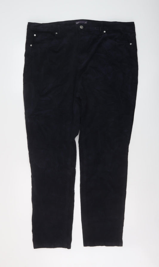 Marks and Spencer Womens Blue Cotton Trousers Size 22 L29 in Regular Button