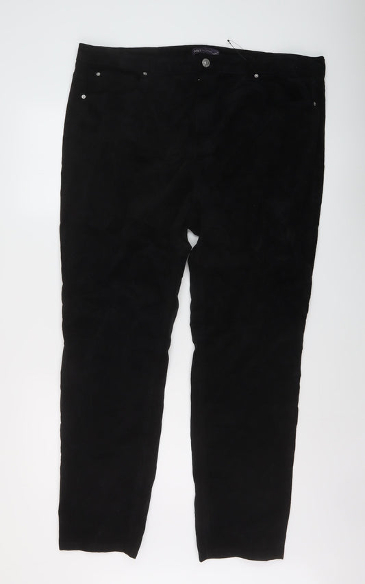 Marks and Spencer Womens Black Cotton Trousers Size 22 L30 in Regular Button