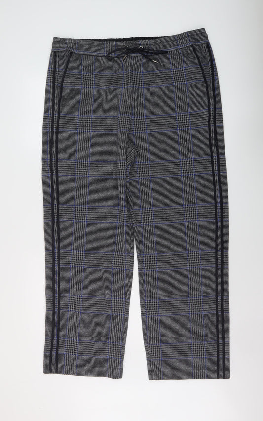 Marks and Spencer Womens Grey Plaid Cotton Trousers Size 20 L30 in Regular Drawstring