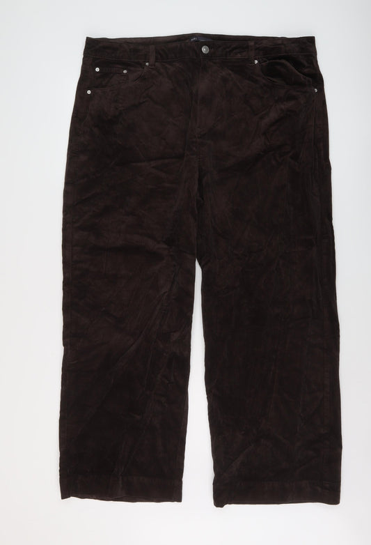 Marks and Spencer Womens Brown Cotton Trousers Size 22 L29 in Regular Button