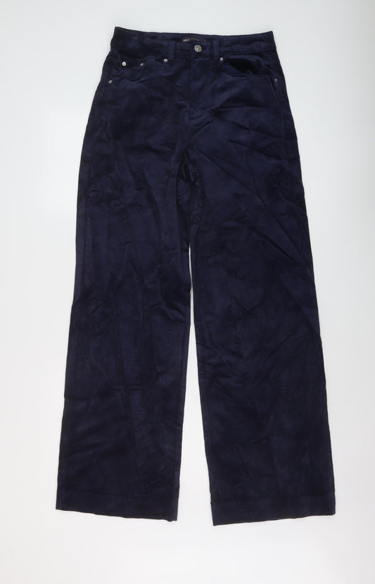 Marks and Spencer Womens Blue Cotton Trousers Size 10 L31 in Regular Button